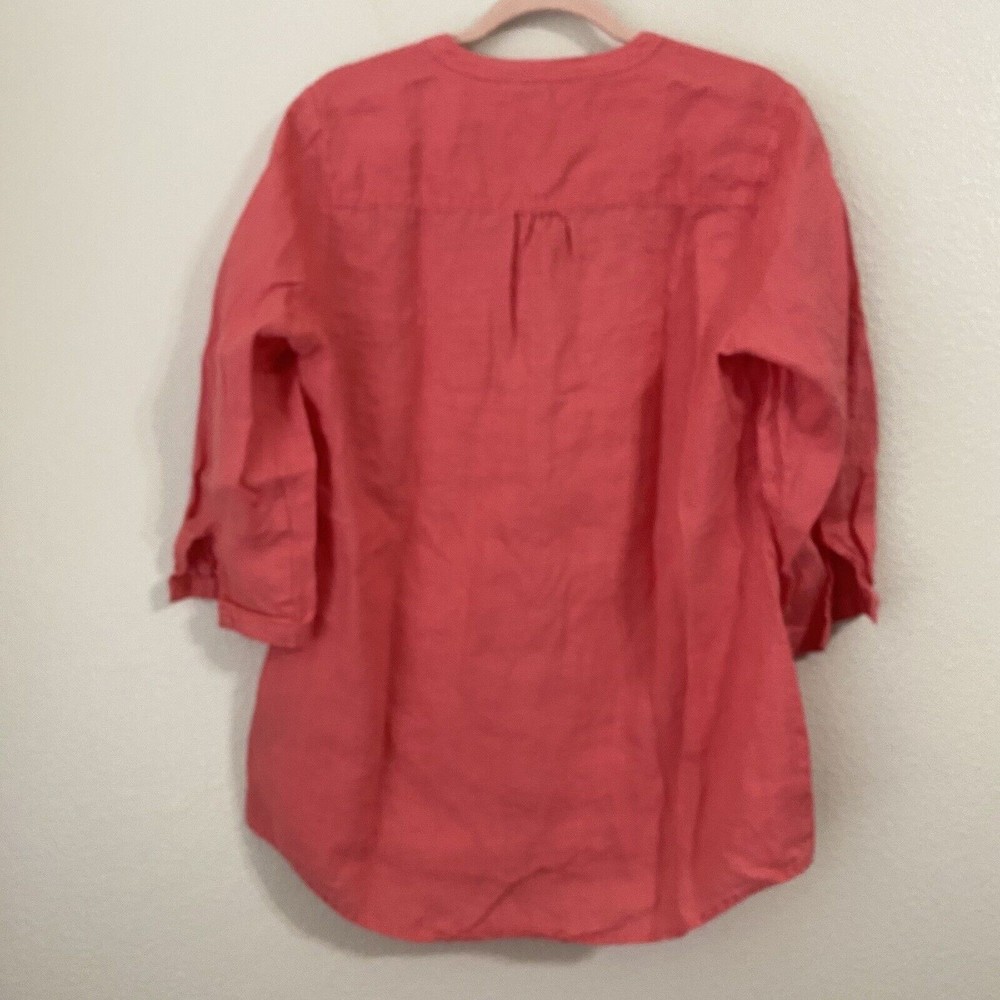 Nicole Miller Blouse Top Womens Large Linen Button Front Orange - Picture 2 of 8